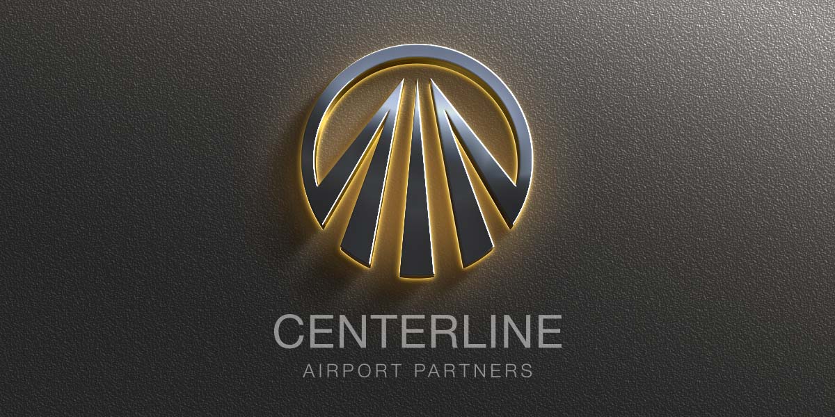 Centerline Airport Partners logo backlit with golden light